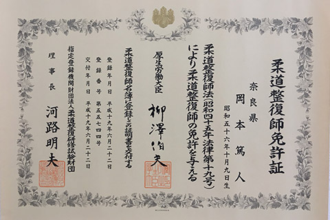 柔道整復師免許証
